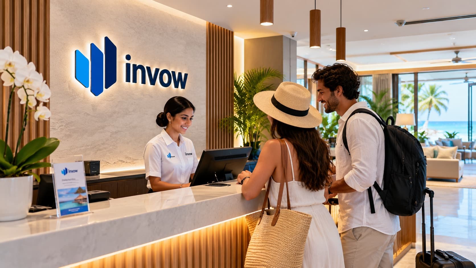Guests checking in at an Invow Hotels front desk